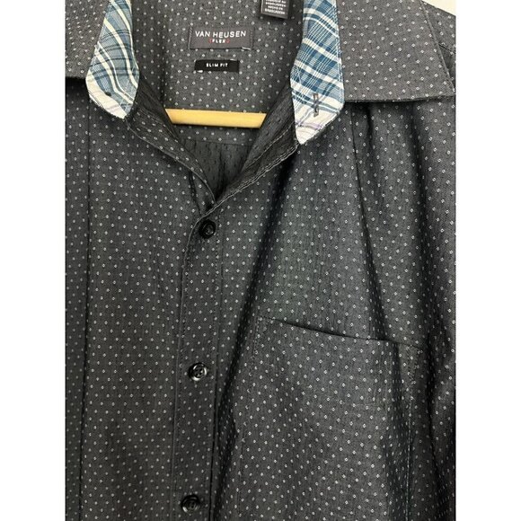 Van Heusen Flex Slim fit blue Diamond dot button down shirt Mens medium 15–15.5 - Picture 2 of 12